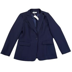 New Cicy Bell Navy Blue Blazer Jacket Fully Lined One-Button Pockets Notch Large